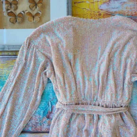 Princess Polly Pink Iridescent Dancing Queen Sequin Surplice Mini Dress 8US - Picture 13 of 14